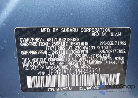 2024 Subaru Crosstrek Premium из США, поврежденный, VIN JF2GUADC2RH348301